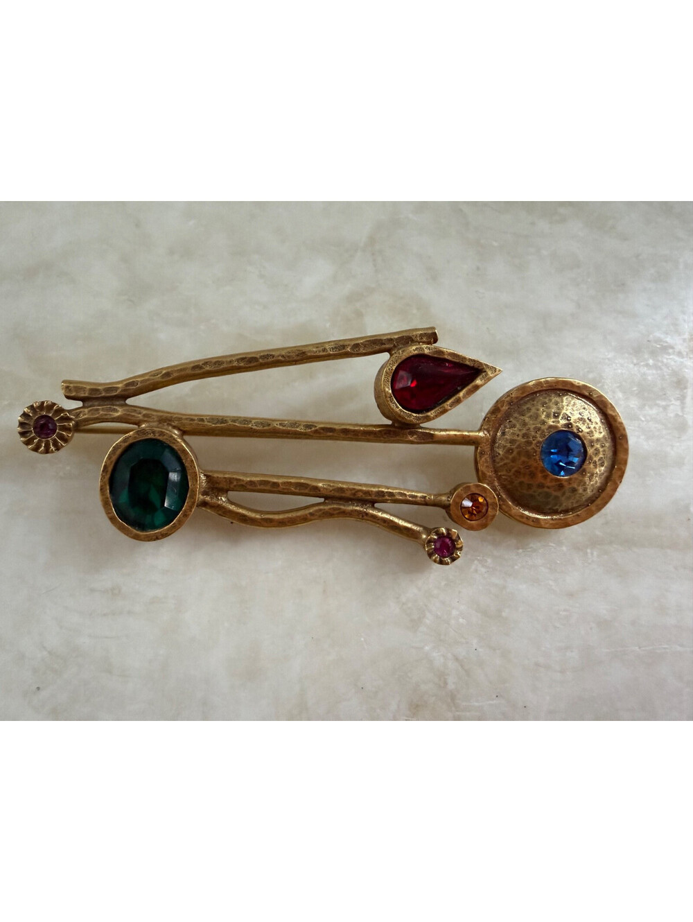 Vintage Patricia Locke Modernist Brooch Pin Multi-Color Austrian Crystals Signed